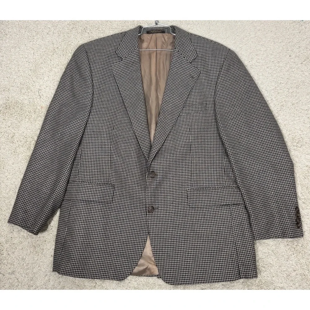 VTG Polo University‎ Club Ralph Lauren Blazer Blue Tan Check Wool Silk Blend 44R